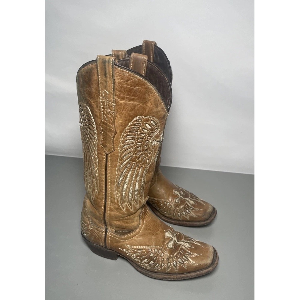 Texas Country Leather Inlay Square Toe Boots Women's 6 Mex 23
